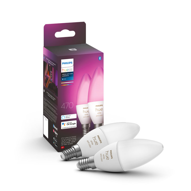 Philips HUE Inteligentna żarówka LED HUE White and Color Ambiance 4W E14 Bluetooth 2 szt.)