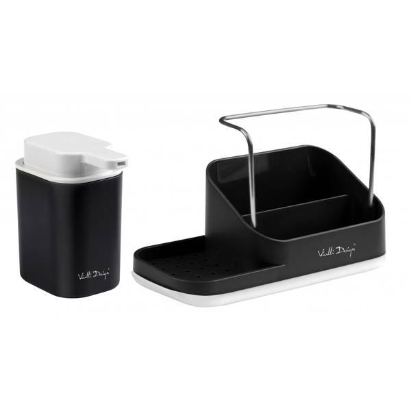 Vialli Design Organizer kuchenny z dozownikiem na płyn Livio Duo czarny 8296 28296 + 28296