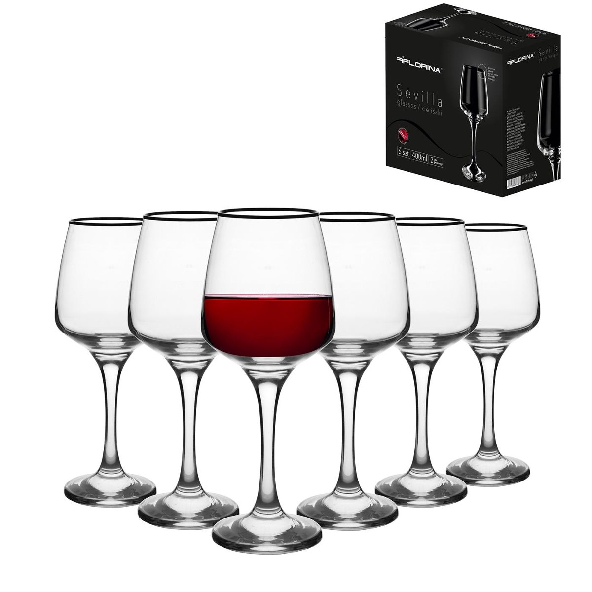 Komplet kieliszków do wina czerwonego Florina Sevilla 400 ml 6 sztuk