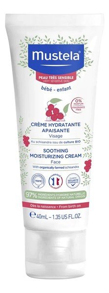 Mustela, Soothing Moisturizing, Łagodzący krem nawilżający do twarzy dla dzieci i niemowląt, 40 ml