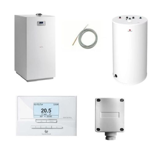SAUNIER DUVAL PAKIET KOCIOŁ JEDNOFUNKCYJNY NIEDŹWIEDŹ CONDENS 25 KKS 7,5 - 25 KW + ZASOBNIK FE 120/6 BM+ REGULATOR EXACONTROL E7C + CZUJNIK NTC + ADAP
