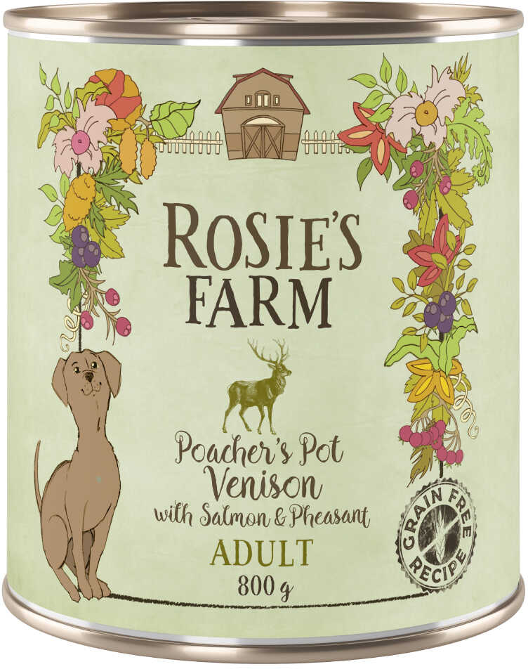 Zestaw Rosies Farm Adult, 24 x 800 g - Dziczyzna i bażant z łososiem Dostawa GRATIS!