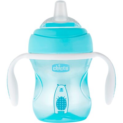 Chicco Pierwszy kubek treningowy z miękkim ustnikiem 200ml, 4 m+ : Kolor - Niebieski