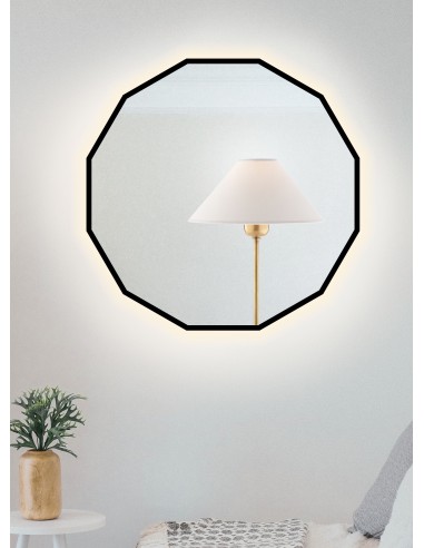 Lustro wielokątne w ramie czarnej MDF - WIELO LED - kolor ramy do wyboru, Dostępne wymiary: Średnica 60cm