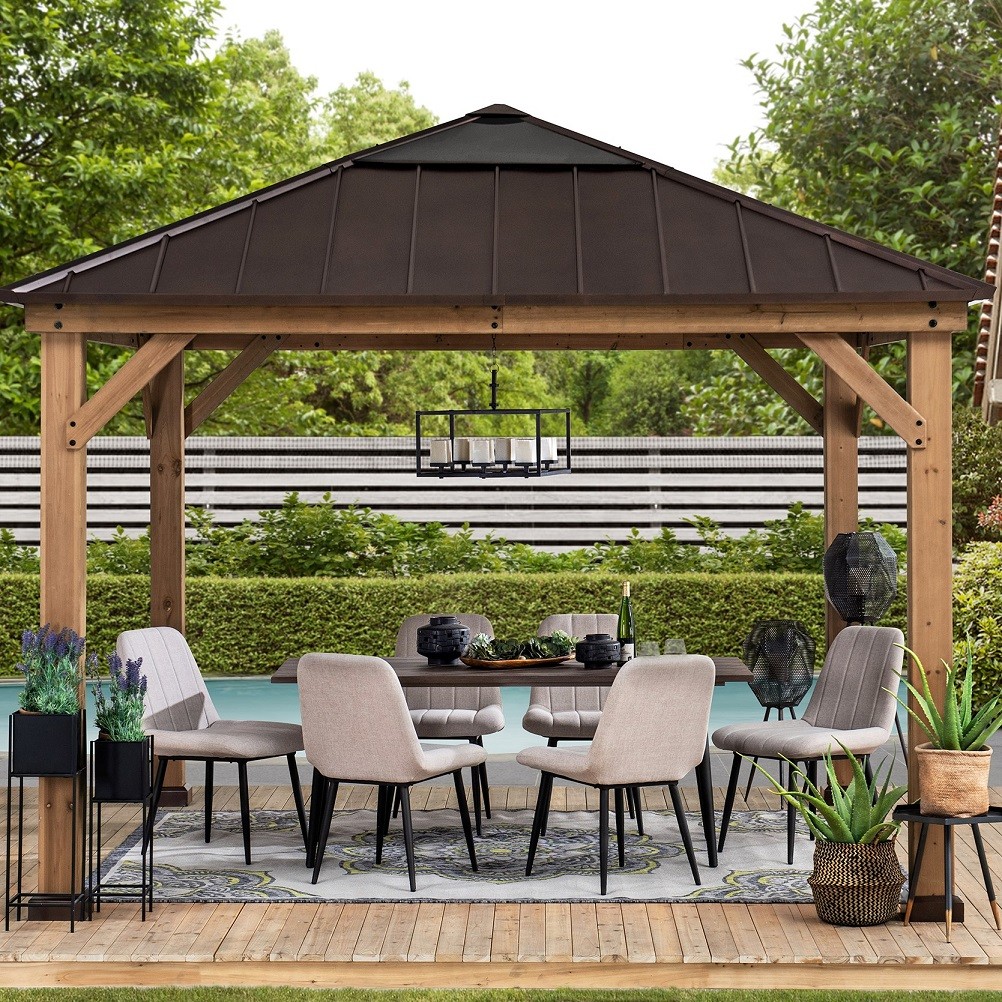 Pawilon ogrodowy altana drewniana brązowa 3,35x3,35 m świetlik