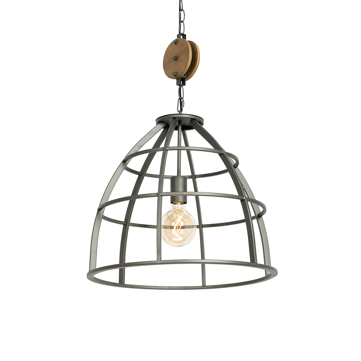 QAZQA Przemysłowa lampa wisząca ciemnoszara z drewnem 47 cm - Arthur
