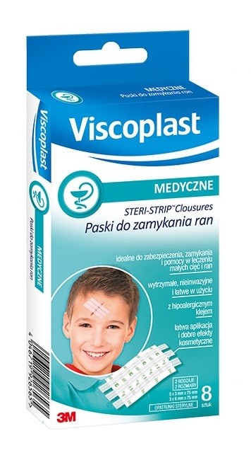 3M VISCOPLAST Paski do zamykania ran Steri-strip 6mm/3mm x 75mm) x 8szt