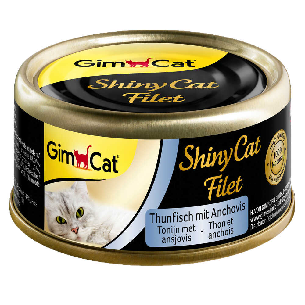 GimCat ShinyCat, w bulionie 6 x 70 g - Tuńczyk i anchois