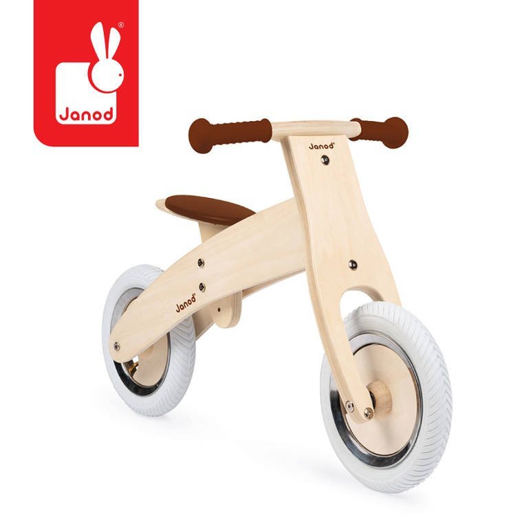 Janod Drewniany rowerek biegowy z naklejkami do personalizacji Bikloon Nature 3+