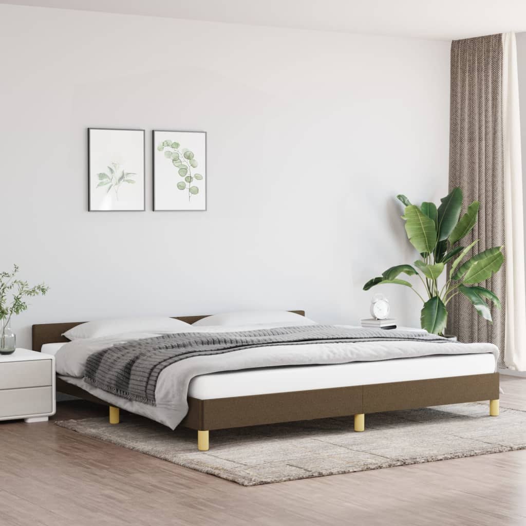 Lumarko Rama łóżka z zagłówkiem, ciemnobrązowa 200x200 cm obita tkaniną