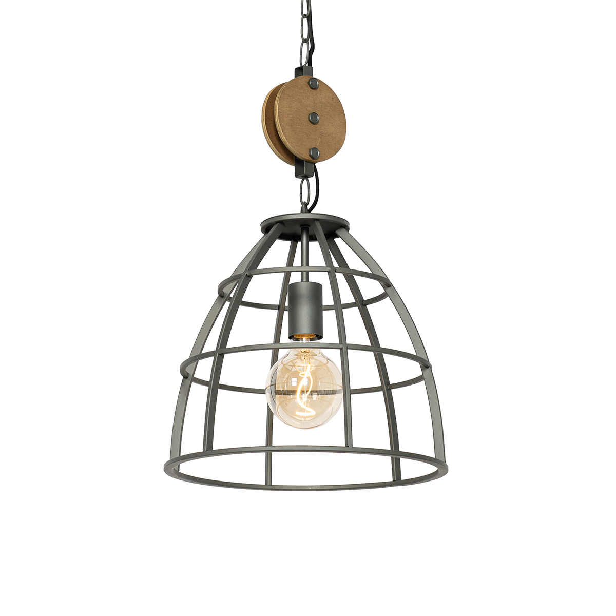 QAZQA Przemysłowa lampa wisząca ciemnoszara z drewnem 34 cm - Arthur