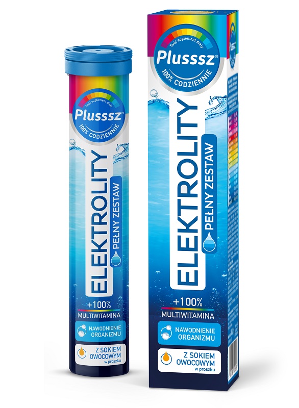 Plusssz Elektrolity + 100% Multiwitamina, smak ananas-mango, 20 tabletek musujących |   !! 3647471
