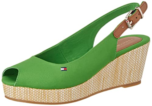 Tommy Hilfiger Iconic Elba Sling Back Wedge espadryle damskie, zielony galwaniczny, 41 EU