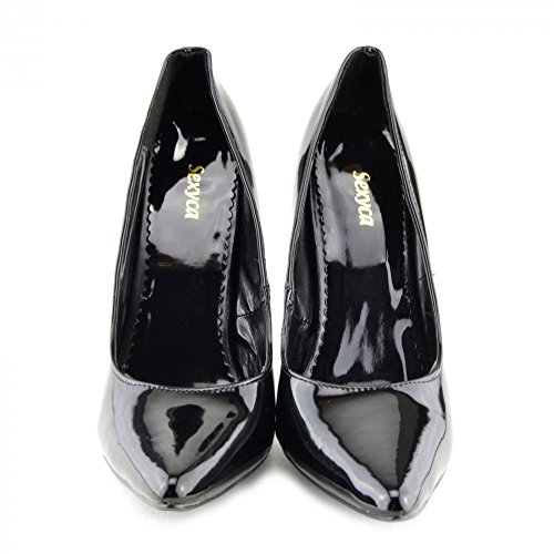 Gizelle Damskie szpilki szpilki szpilki szpiczaste czółenka damskie impreza klubowa praca boisko buty rozmiar 3-12, Czarna skóra patentowa, 42 EU