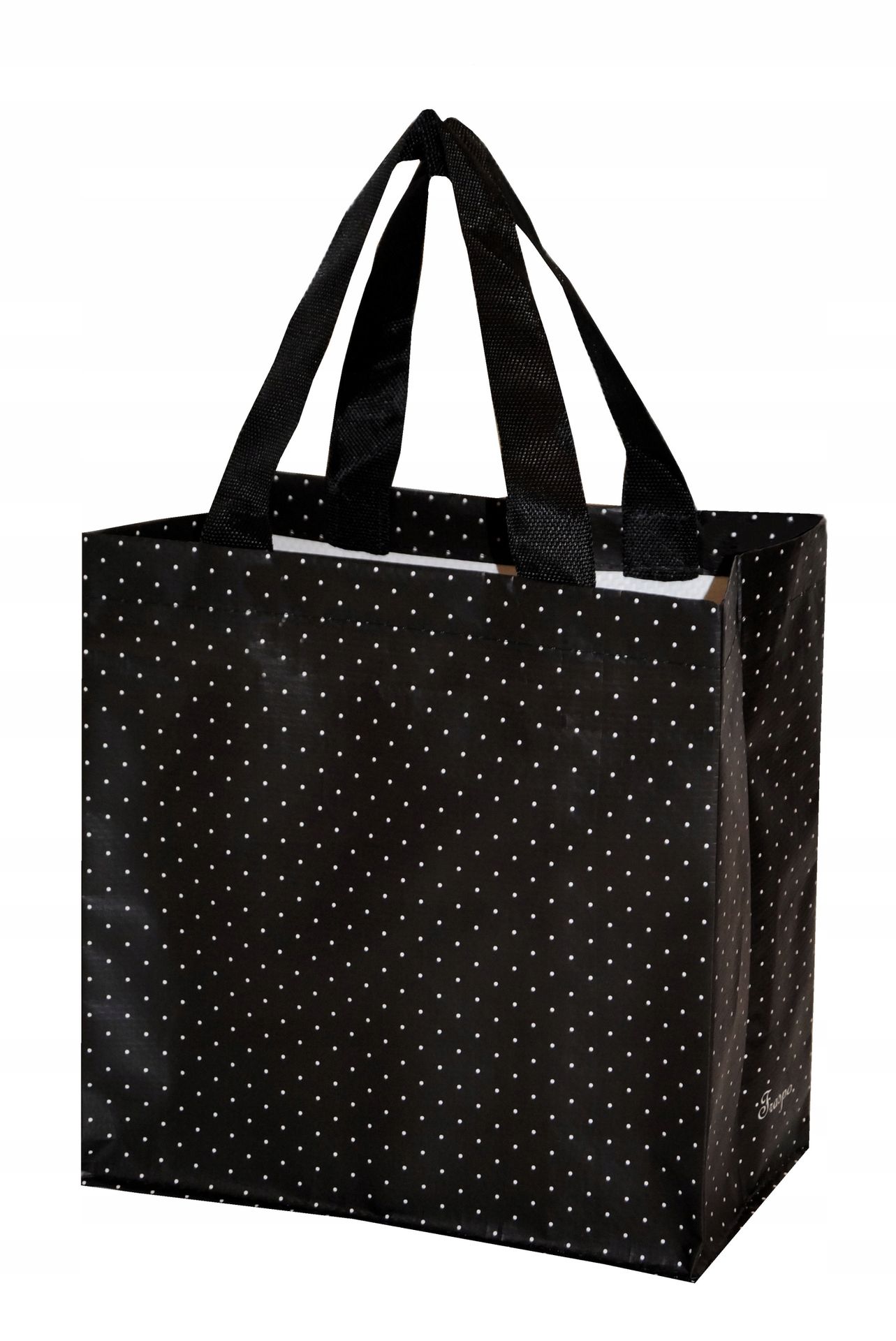Torba Na Zakupy materiałowa Siatka Mocna mini Czarna Kropki 26x15x27cm 10L