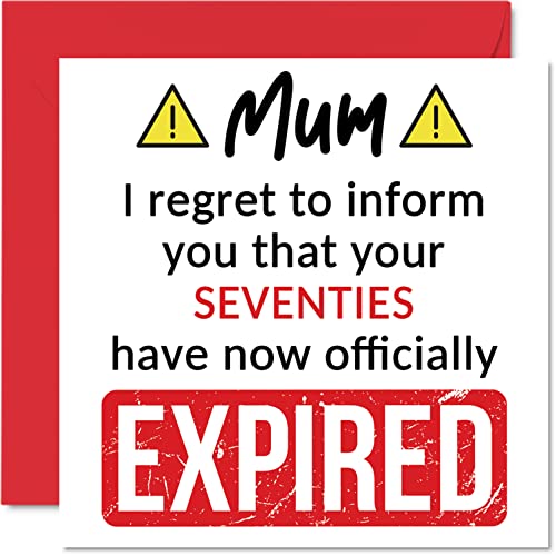 Śmieszne kartki urodzinowe na 80. urodziny dla mamy - Your Seventies Have Expired - kartka urodzinowa dla mamy od córki syna, 145 mm x 145 mm banter żart humor urodziny kartki okolicznościowe prezent