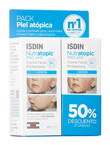 ISDIN Nutratopic Pro-Amp, Duplo Krem do Twarzy Do Skóry Atopowej, 50 ml (Opakowanie 2)