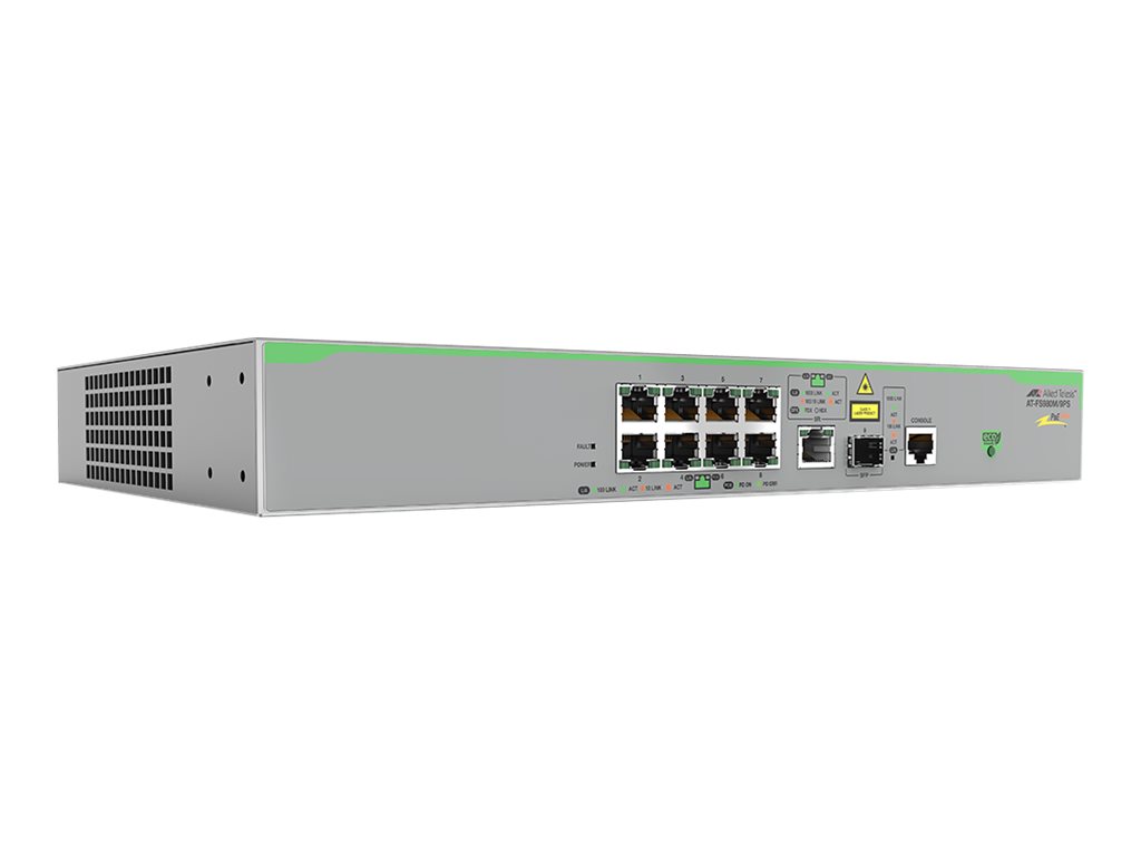 ALLIED 8x 10/100T POE+ ports and 1x combo ports 100/1000X SFP or 10/100/1000T Copper Fixed AC power supply EU Power Cord