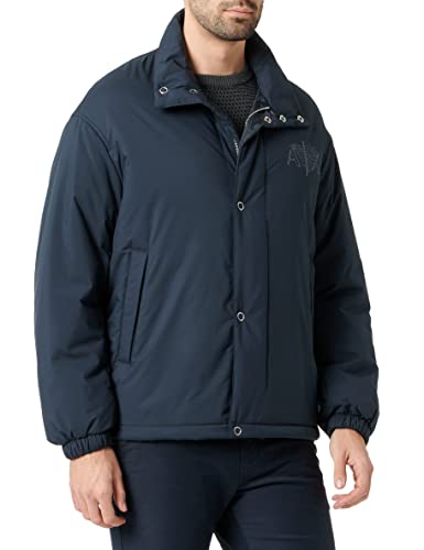 Armani Exchange Męska kurtka Snap Fastener, logo z przodu, kurtka z nadrukiem, granatowa, L