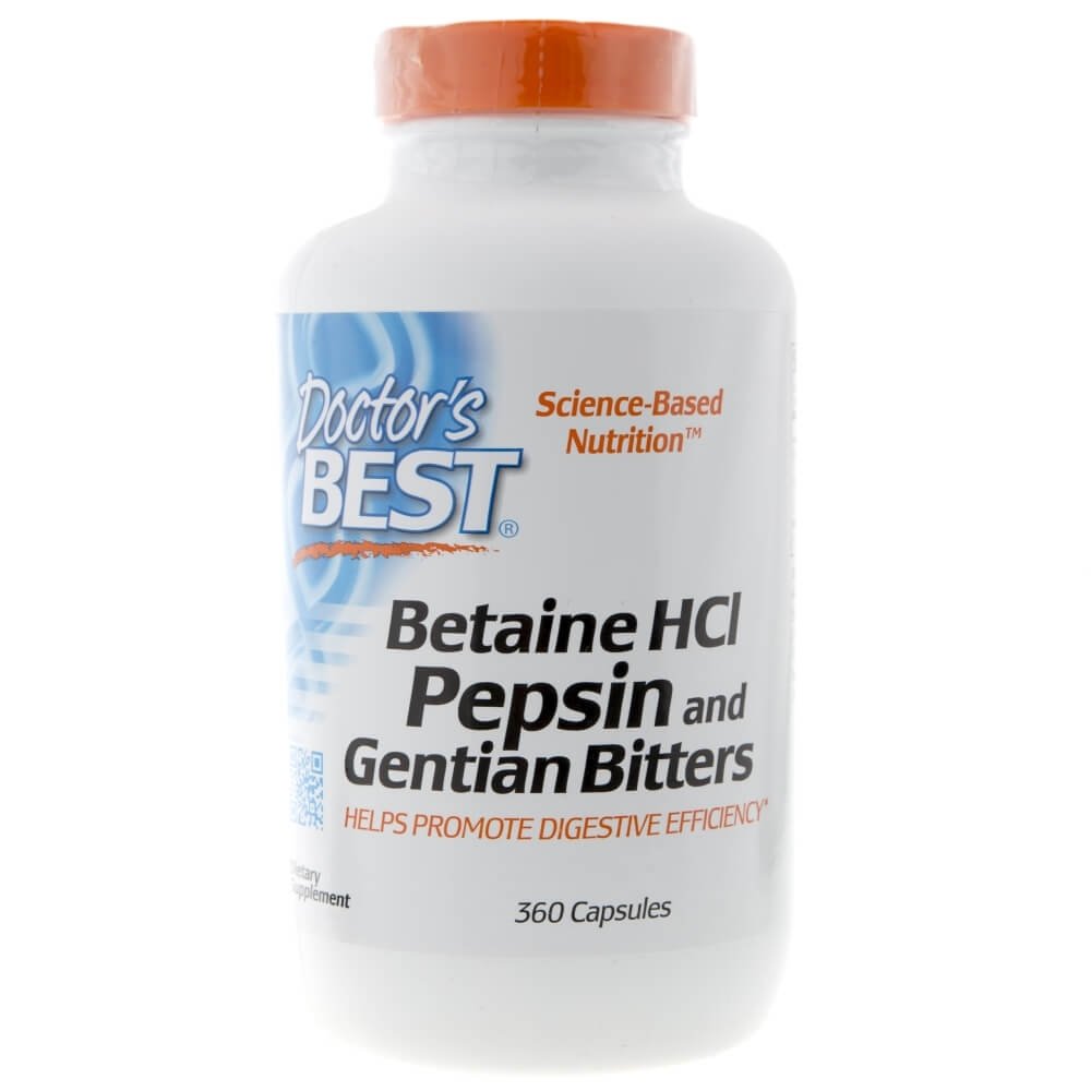 Doctor's Best Suplement diety DOCTOR'S BEST Betaine Hcl Pepsin & Gentian Bitters, 360 kapsułek