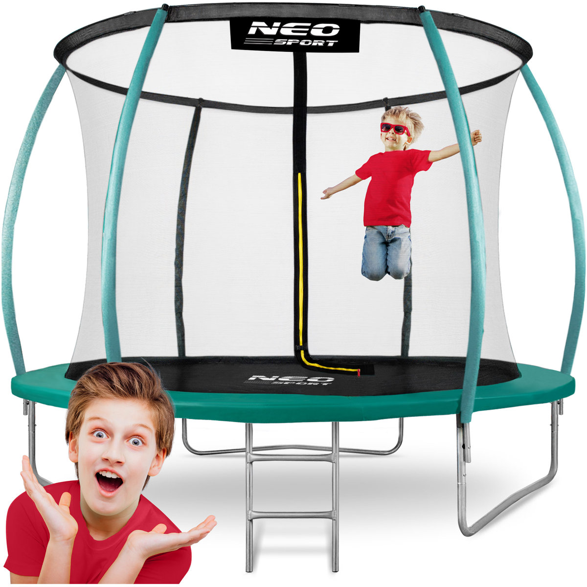 Neo-sport Trampolina ogrodowa 10ft/312cm z siatką, profilowanymi słupkami i drabinką