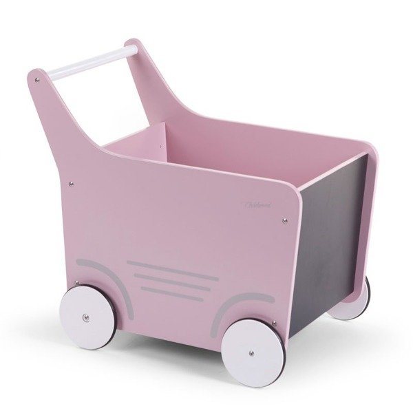 CHILDHOME CHILDWOOD Drewniany wózek zabawkowy, różowy, WODSTRP WODSTRP