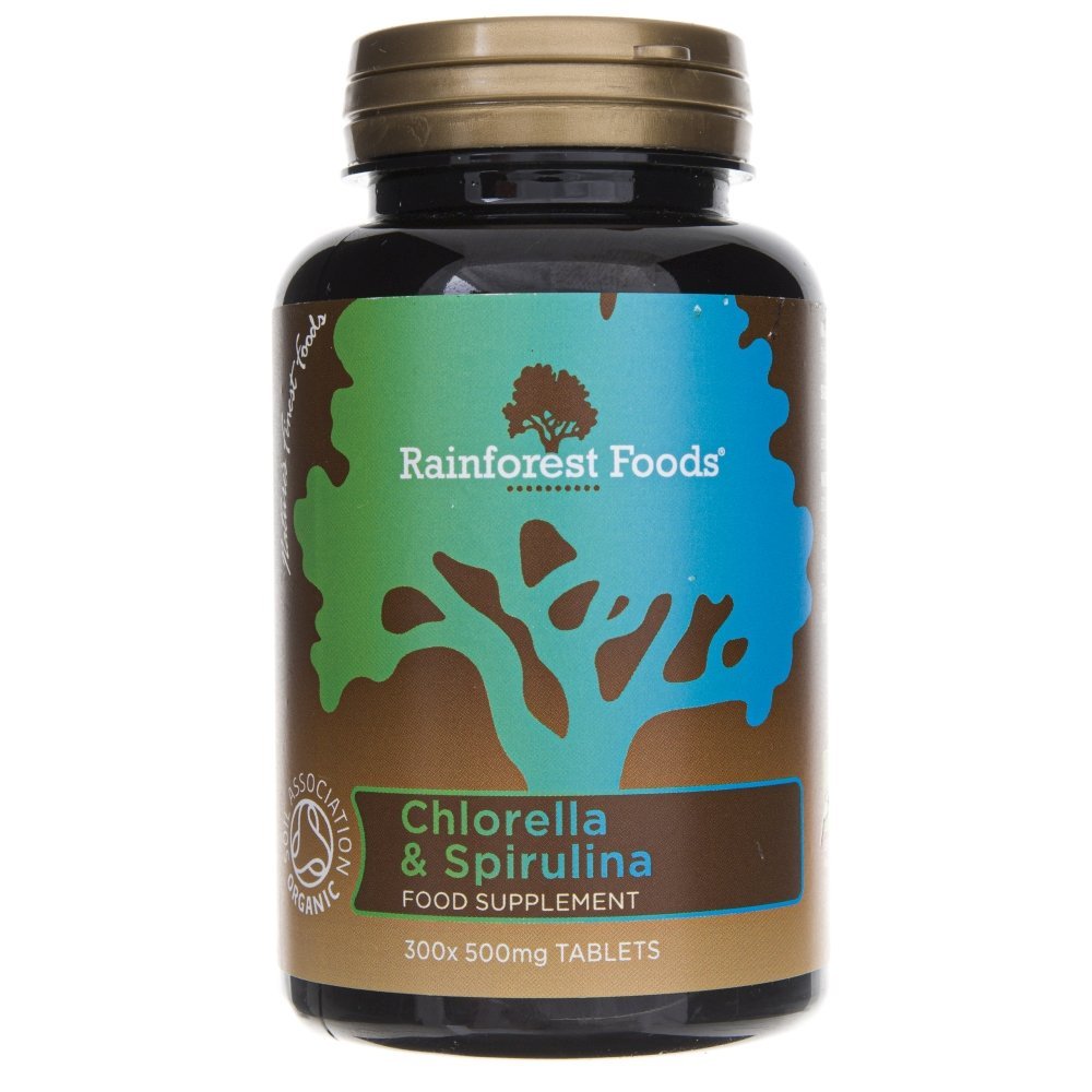 Rainforest Foods Chlorella 250mg & spirulina 250mg Bio 300 tabletek