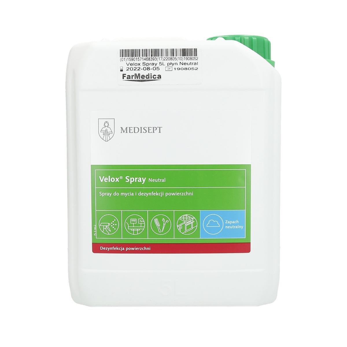 Medisept Velox Spray Neutral do mycia i dezynfekcji powierzchni Kanister 5 l | Nowy sklep, ponad 1000 promocji! NN-MMD-DPS5-002