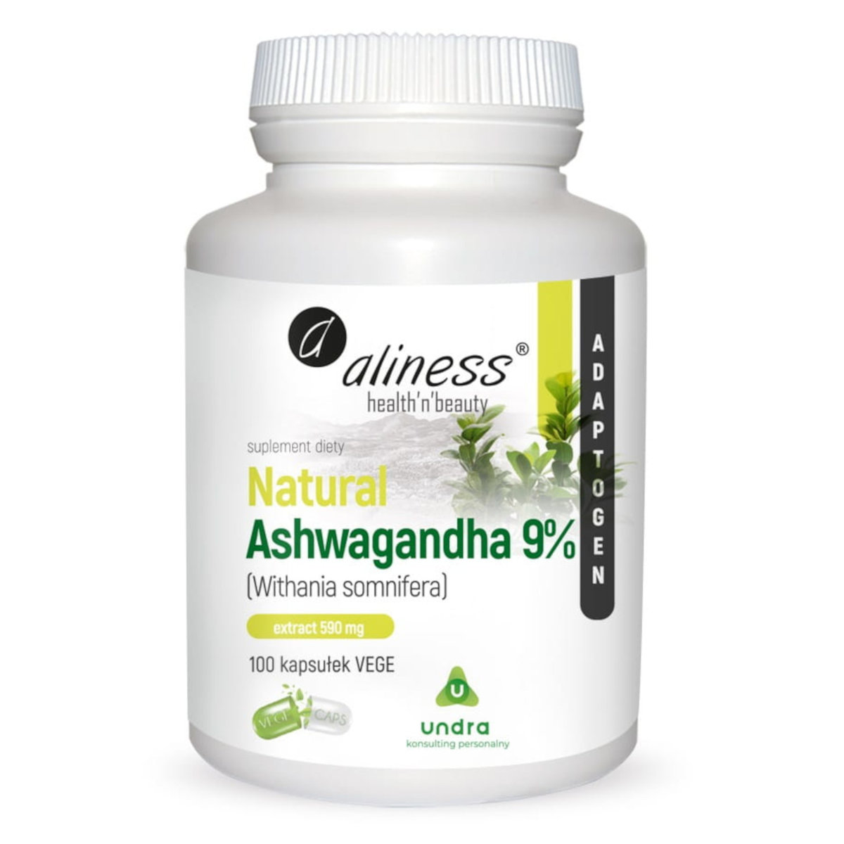 Aliness Natural Ashwagandha 9% 600 mg - 100 kapsułek