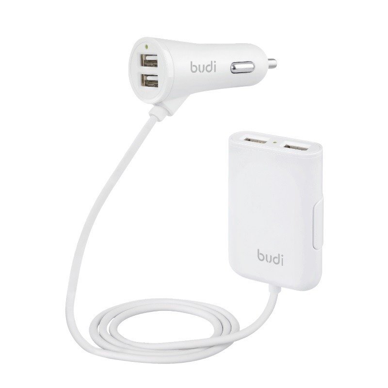 BUDI BUDI Ładowarka samochodowa 4x USB 41W z rozdzielaczem na kablu 1,8m BIAŁA BD068W