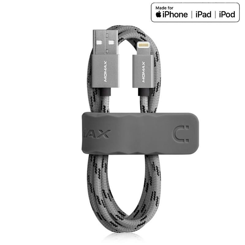 Momax Elite link - Kabel połączeniowy USB do Lightning MFi + elastyczny stojak, 2.4 A, 1 m (Grey)