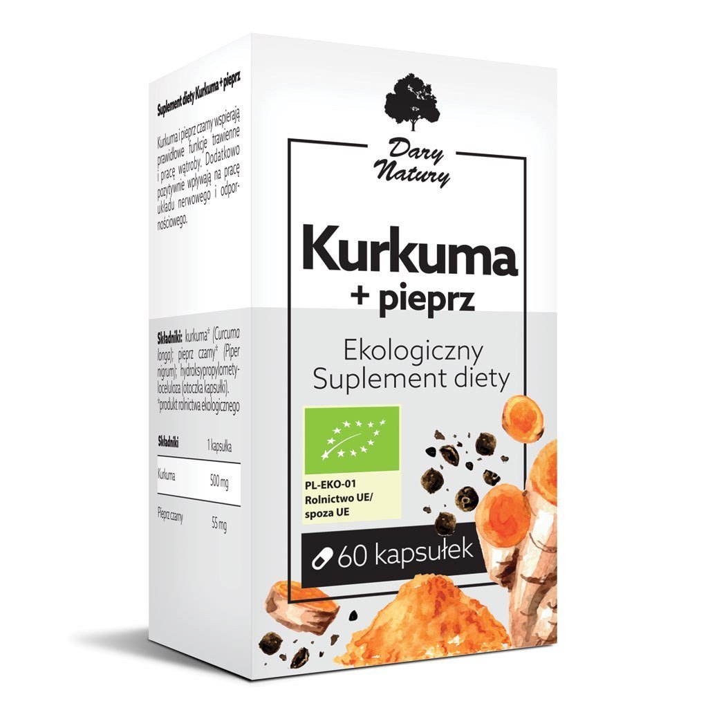 DARY NATURY Kurkuma + pieprz 60kaps. Ekologiczny Suplement diety DARY NATURY 21DARKURKU