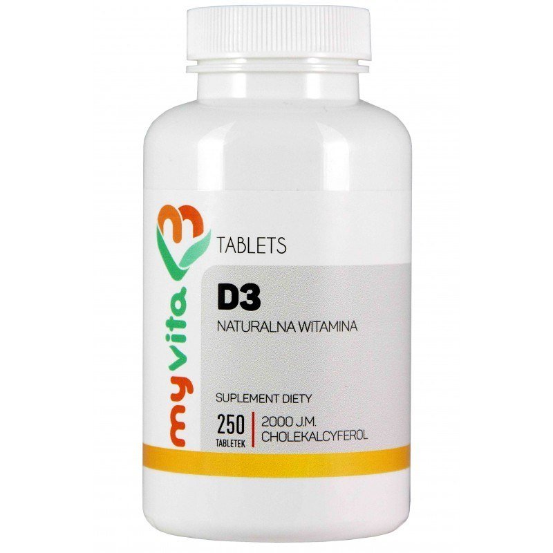 MyVita, Witamina D3 2000IU, naturalna, suplement diety, 250 tabletek Duży wybór produktów | Dostawa kurierem DHL za 8.90zł !!!| Szybka wysyłka do 2 dni roboczych! | 3404542
