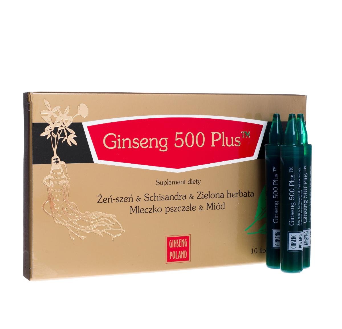 Ginseng Poland Ginseng 500 plus żeńszeń & miód x 10 fiolek