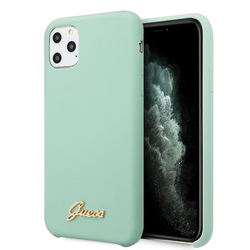 Guess iPhone 11 Pro Max zielony hard case Silicone Vintage Gold Logo GUHCN65LSLMGG GUE000560