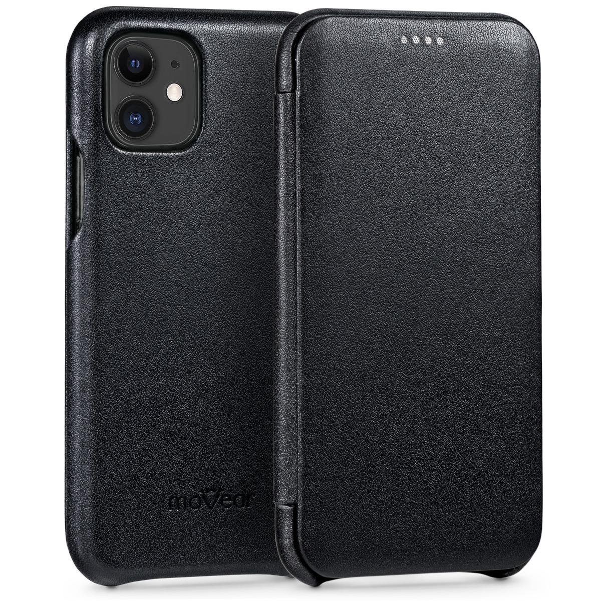 moVear moVear Skórzane Etui Slim do iPhone Xs MAX | Elegancki Pokrowiec z klapką, book case | flipSide S Skóra Gładka, Czarny A0I11S0SLSBBKBK