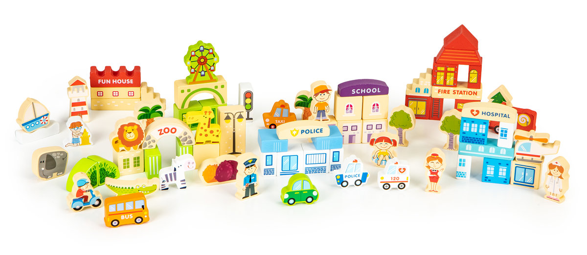 EcoToys Drewniane klocki edukayjne miasto zoo 120 el 1462 1462