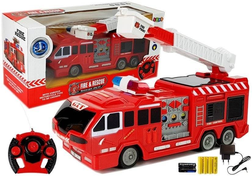 LEANToys Wóz Strażacki Zdalnie Sterowany z Drabiną R/C 28cm 7221