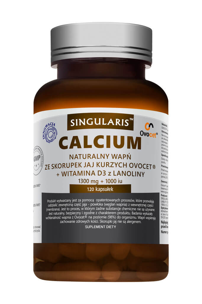 Singularis Calcium naturalny wapń ze skorupek jaj kurzych + witamina D3 z lanoliny, suplement diety, 120 kapsułek