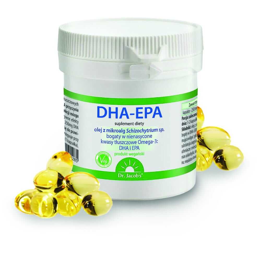 DR JACOBS DHA i EPA nienasycone kwasy tłuszczowe Omega-3 z alg produkt wegański