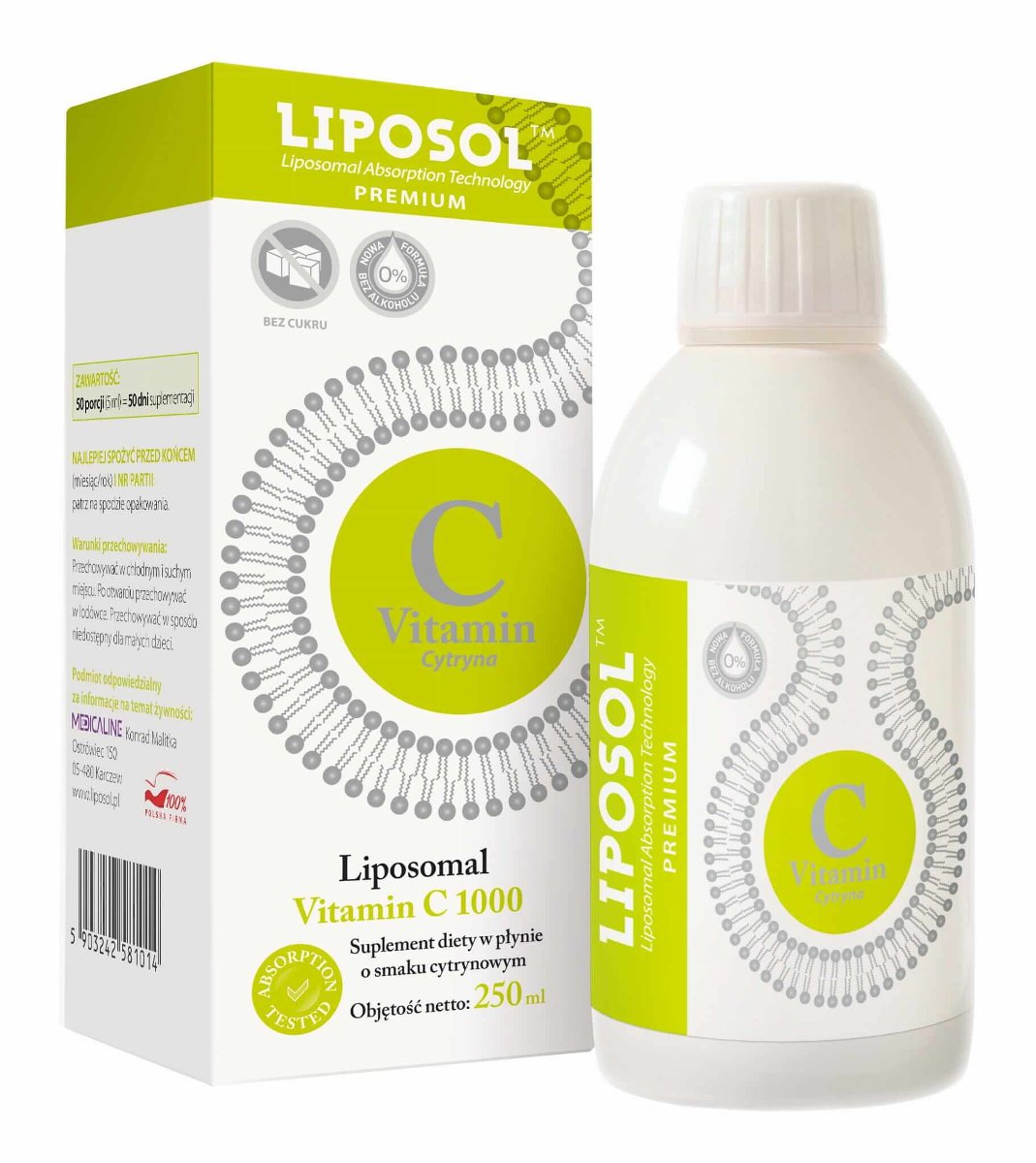 MEDICALINE Liposol Liposomalna Witamina C 1000 250 ml smak cytrynowy