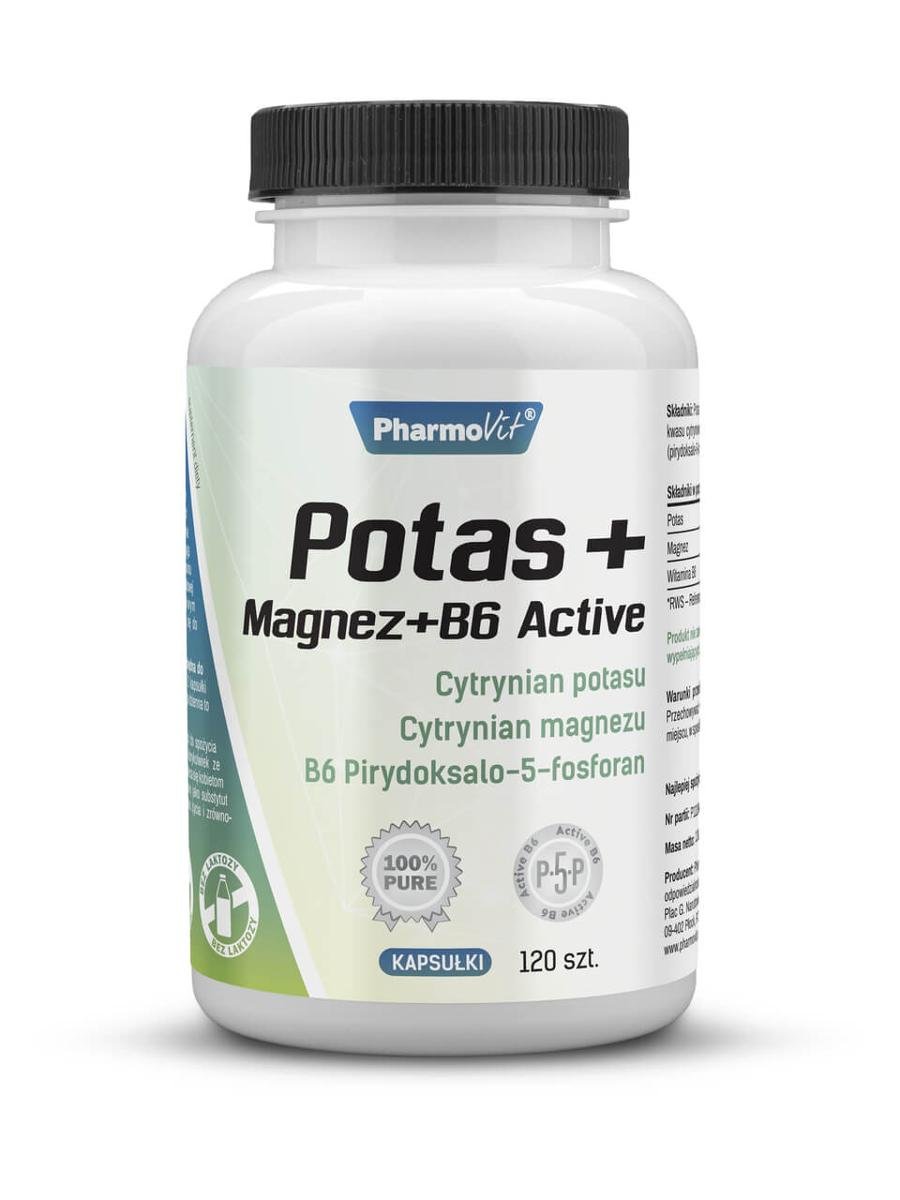 Potas + Magnez + B6 Active Pharmovit, suplement diety, 120 kapsułek