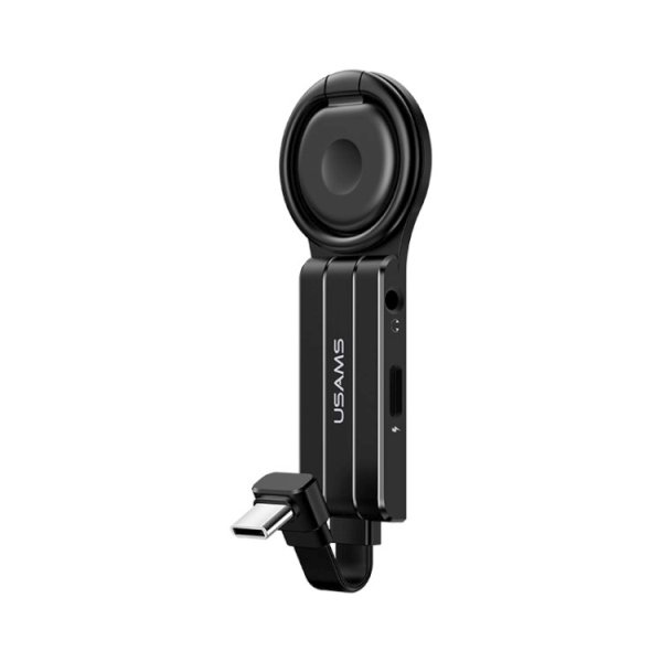 USAMS USAMS Adapter AU11 2w1 USB-C - 3,5mm +USB-C +  ring holder czarny/black SJ359TC01 (US-SJ359)