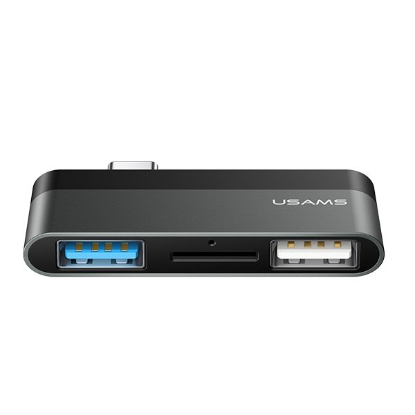 Usams Adapter USB  USAMS Adapter USB-C Mini HUB 2xUSB +Micro SD szary/grey SJ463HUB01 US-SJ463 109558