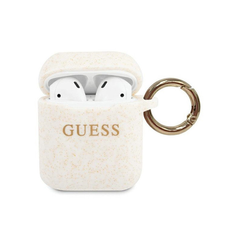 Guess Guess GUACCSILGLWH AirPods cover biały/white Silicone Glitter GUACCSILGLWH