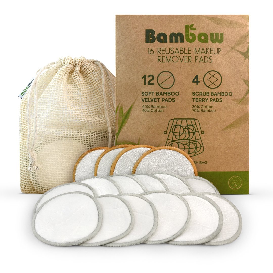 BAMBAW Wielorazowe płatki, waciki kosmetyczne Bambusowo-bawełniane 16sztuk