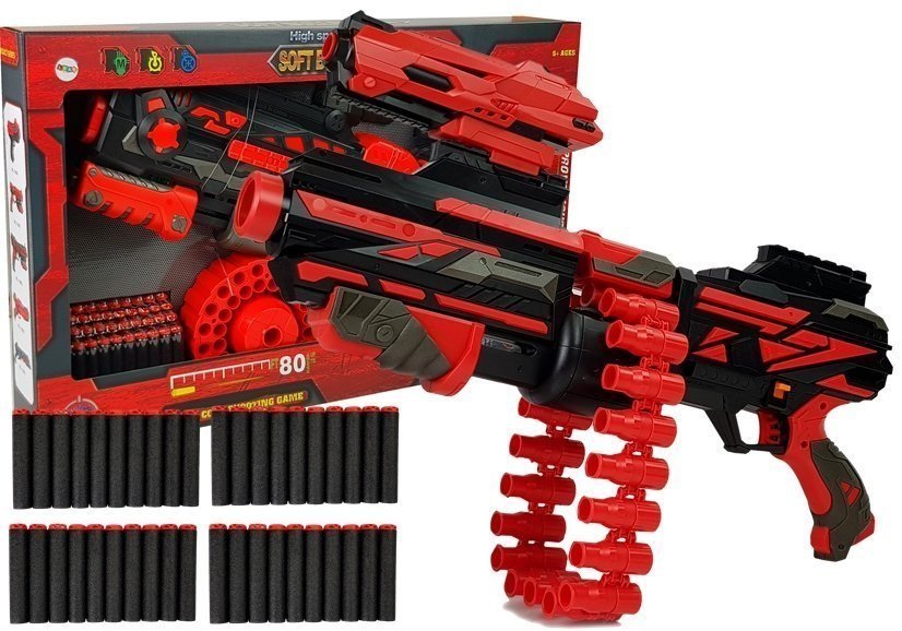 LEANToys Duży Pistolet Karabin Na Piankowe Naboje 40 Sztuk Czerwono- Czarny Celownik