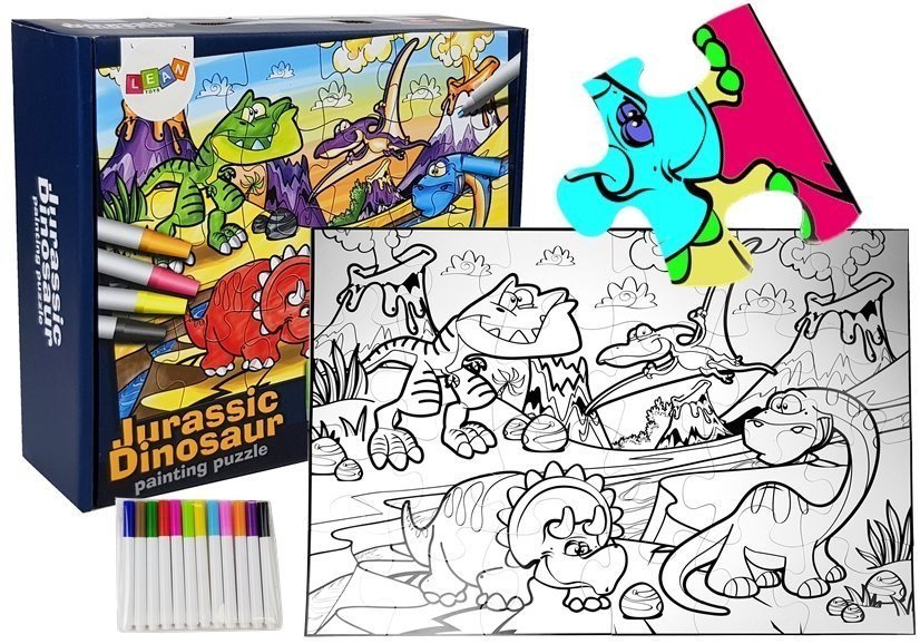 Import LEANToys Puzzle Do Kolorowania Dinozaury Pisaki 24 elem LT-7797-0