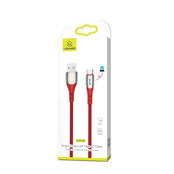 USAMS Kabel pleciony U-Tone USB-C 2m Power-off 2A QC 3.0 Fast Charging czerwony/red SJ306USB02 (US-SJ306)