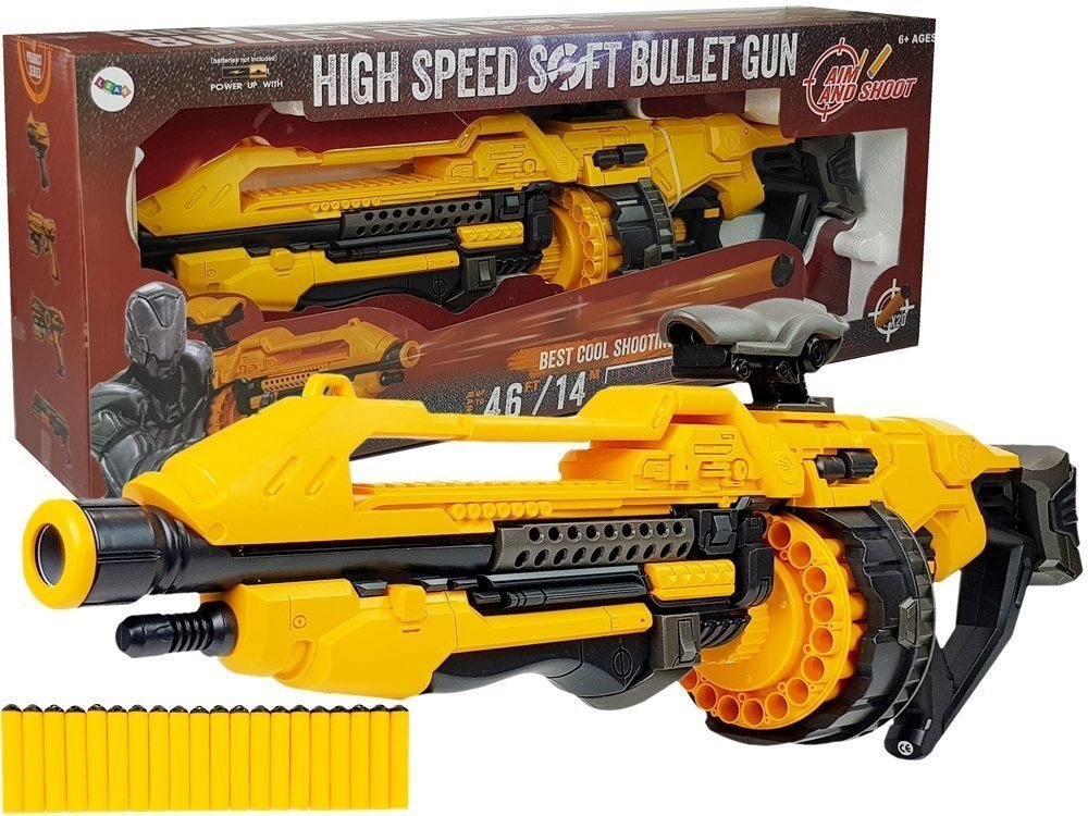Import LEANToys Pistolet Na Baterie Piankowe Naboje 82 cm Obrotowy Magazynek Żółty LT-8455-0